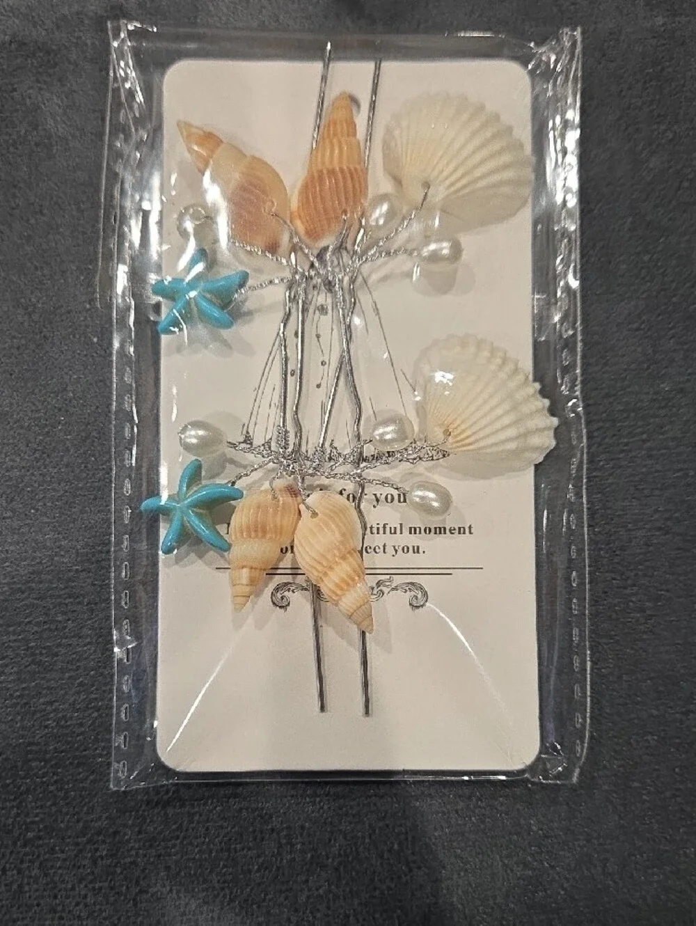 Mermaid Seashell Hair Pins - White & Turquoise Beach Bridal Hair Accessories